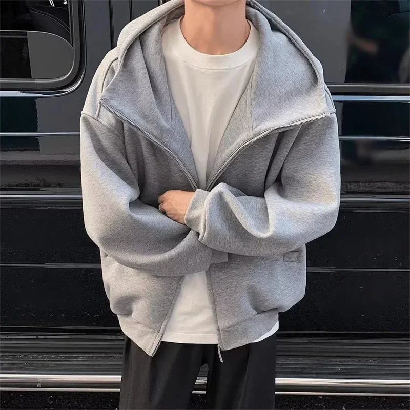Autumn Casual Zipper Long Sleeve Turtleneck Hoodies For Men High Street Fashion Hooded Sweatshirts Y2K Vintage Jackets Customized Hoodies Men Hoodie