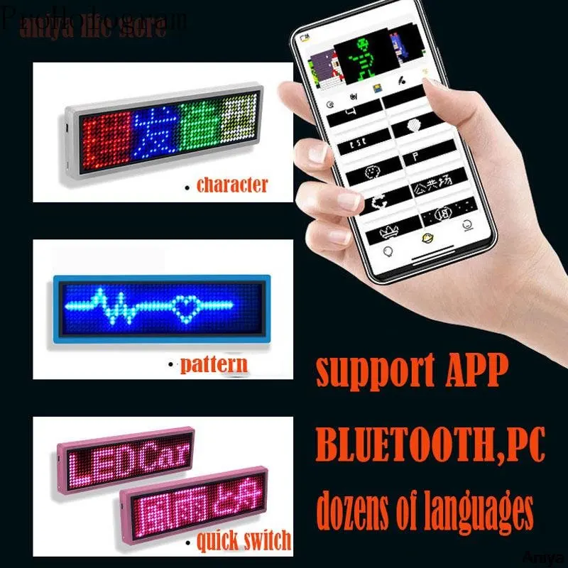 DIY Bluetooth Programmable Scrolling Message Mini LED Name Badge Tag Text Digits Pattern Display Board led message board led display board