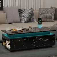 LED Coffee Table with Storage, with Wireless Charging and Speaker, High Glossy Modern Center Table with 24 Color LED Lights 1