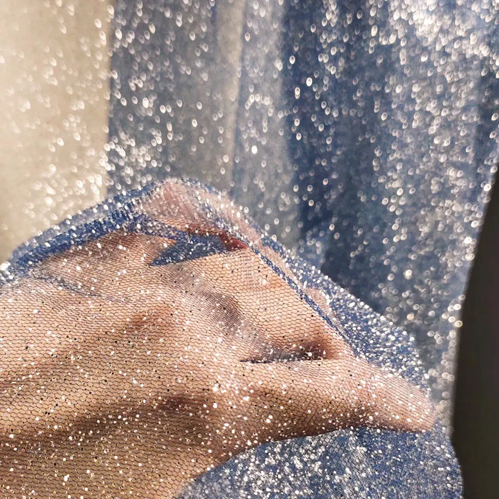Silver Glitter Sequin Tulle Fabric for DIY Crafts and Event Decor