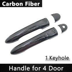 Gloss Black Carbon Fiber Chrome Door Handle Covers - Rustproof Car Accessories Stickers (1 Keyhole No Button)