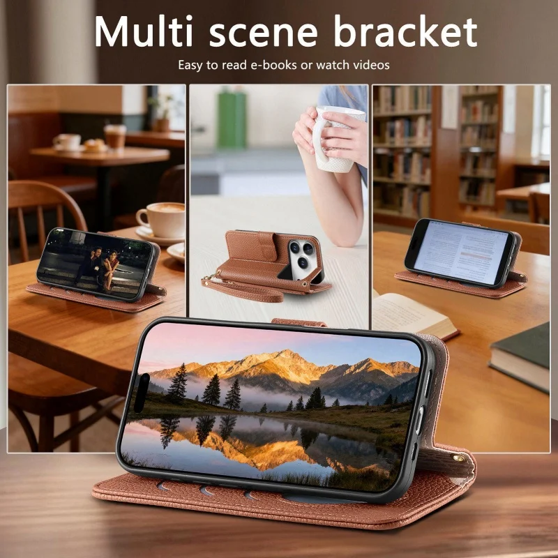 Luxurious Leather Zipper Wallet Phone Case with Wrist Strap and Card Holder