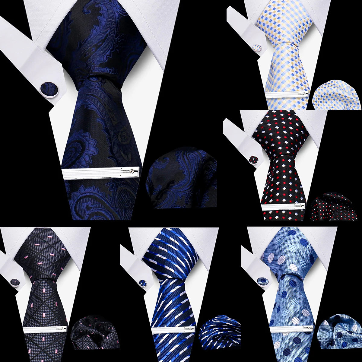 Fashion Ties For Men Elegant Bussiness Tie Handchief Cufflinks And Tieclip 4-Pcs Set Wedding Accessories Gifts For Men