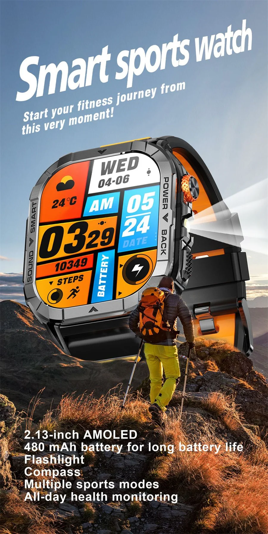 Smartwatch amoled da uomo, chiamata bluetooth e torcia led_voghion.com
