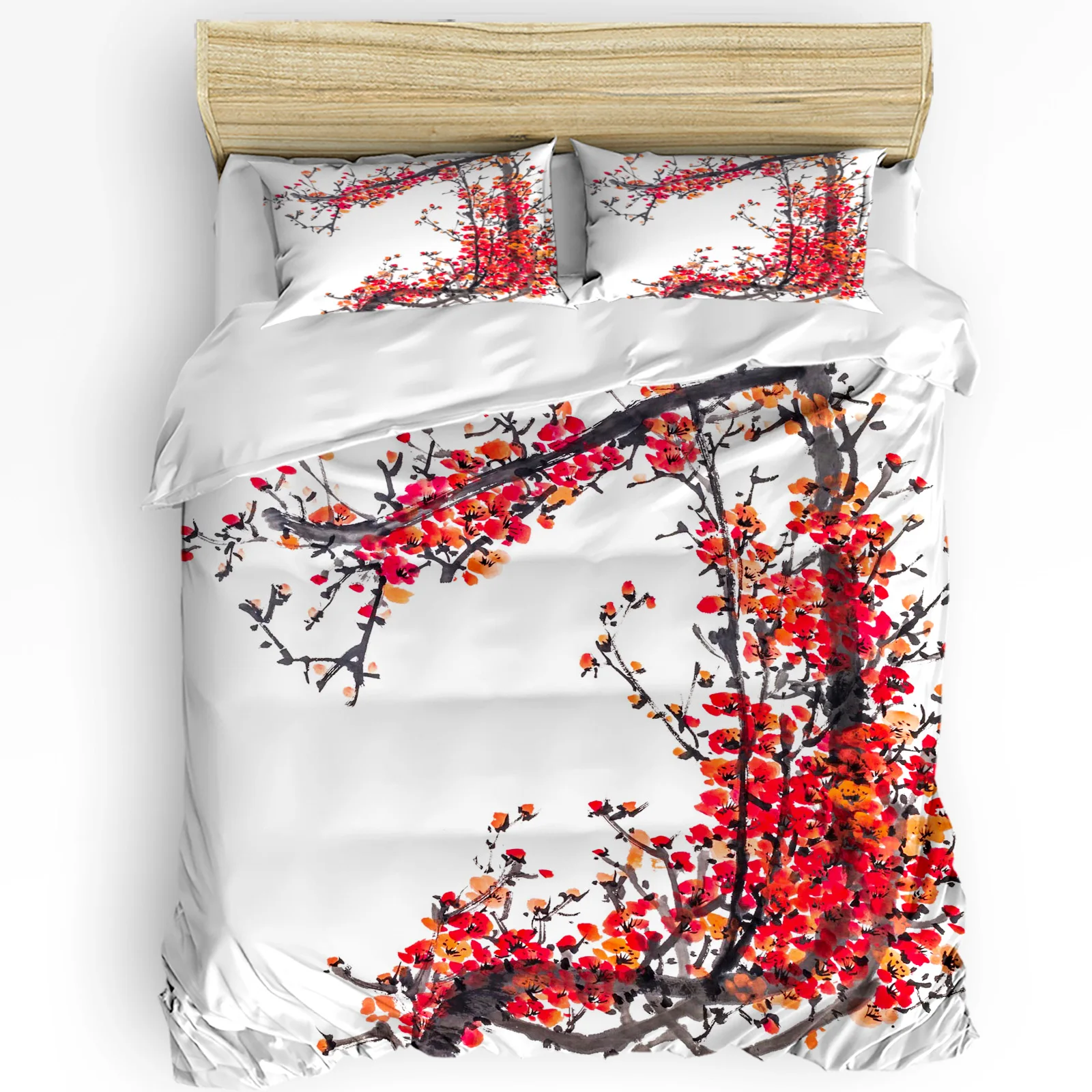 

Ink Painting Plum Blossom Branch Flower Plant Duvet Cover 3pcs Bedding Set Home Textile Quilt Cover Pillowcases No Sheet