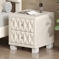 Nightstand with Storage Drawers, Upholstered Velvet Bedside End Table for Small Bedroom, Beige 1