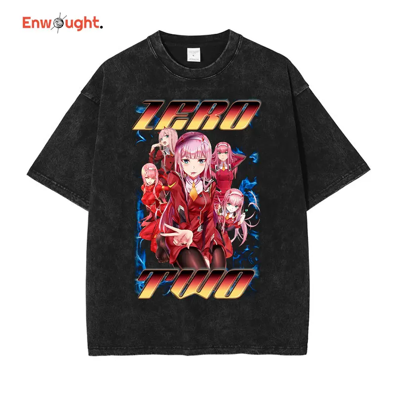 

Anime Zero Two Graphic T-shirts Vintage Washed Darling in the FranXX T-shirts Oversized Streetwear Manga Short Sleeve Tops Tees