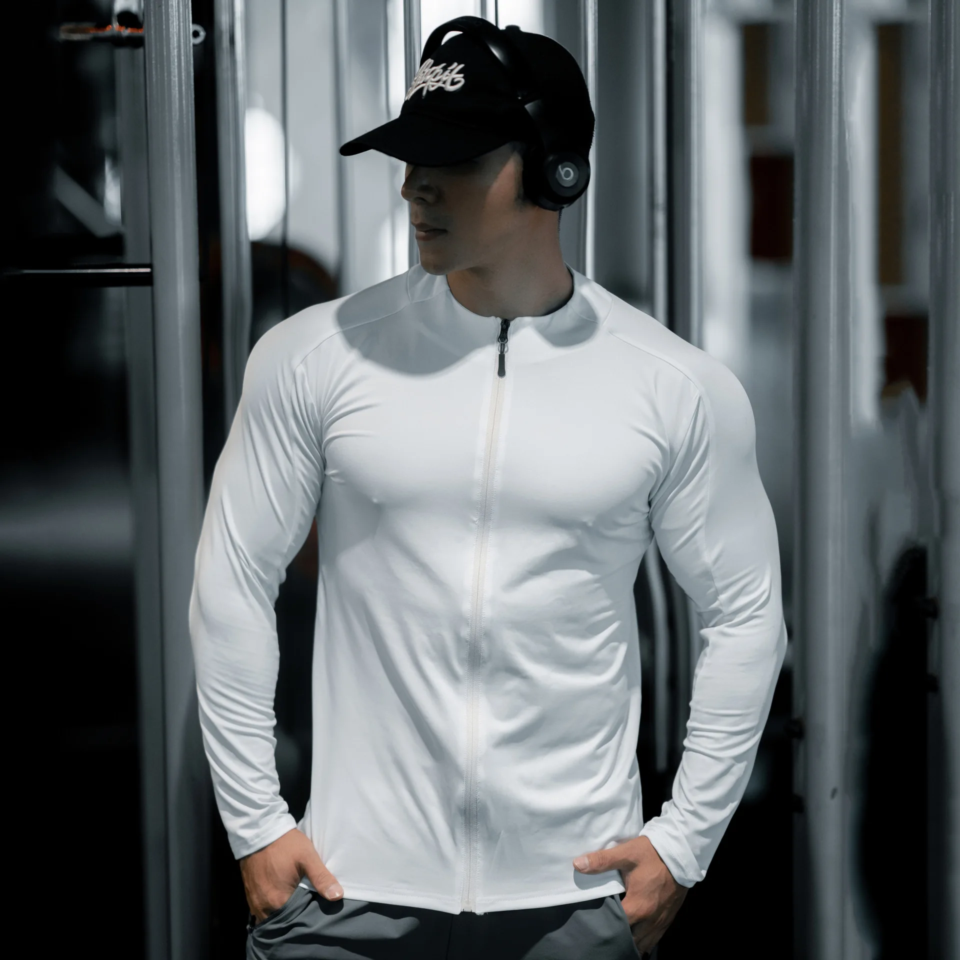 

Gym Sports Fitness Running Training Quick Dry Bottom Shirt Men Long Sleeved T-Shirt Cardigan Zipper High Stretch Tight Clothing