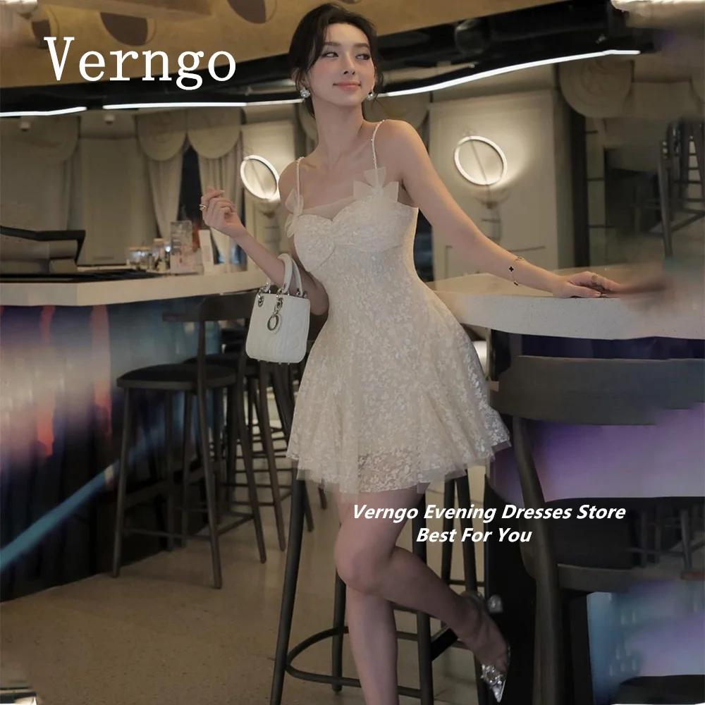 

Verngo Lace Mini Prom Gown Spaghetti Straps Party Dress For Women Elegant A Line Short Evening Dress Formal Occasion Dress