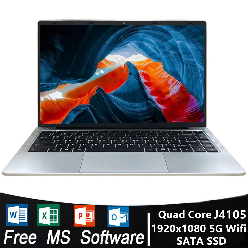 

2022 Intel Notebook Quad Core Intel J4105 14.1 Inch Laptop 6GB RAM 128GB 256GB SSD Windows 10 Wifi Bluetooth 4.0 5G Dual Wifi