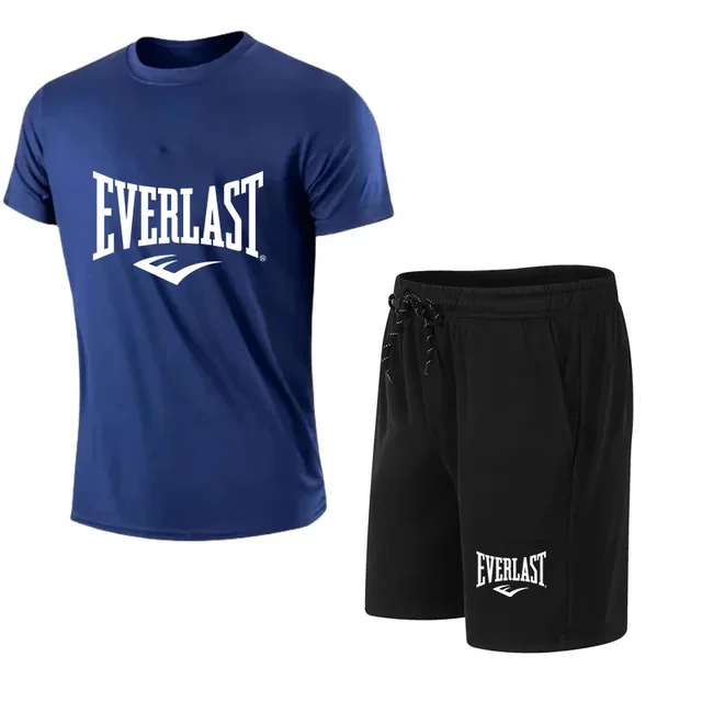 Ensemble 2 pièces T-shirt et short pour homme EVERLAST – Tenue de sport décontractée à manches courtes pour le jogging et la gym, avec imprimé de marque 1