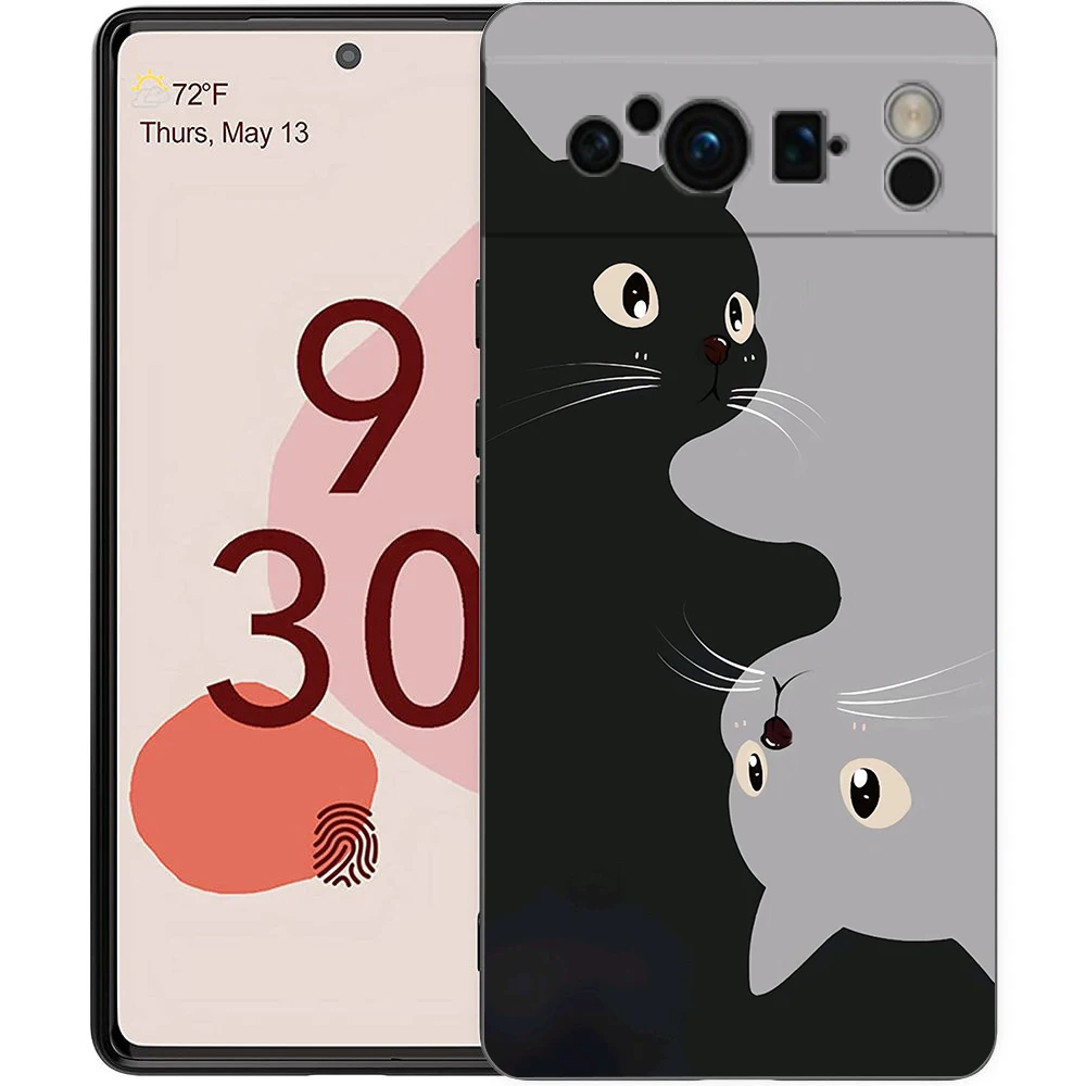 Adorable Cat Design Shockproof TPU Black Phone Case