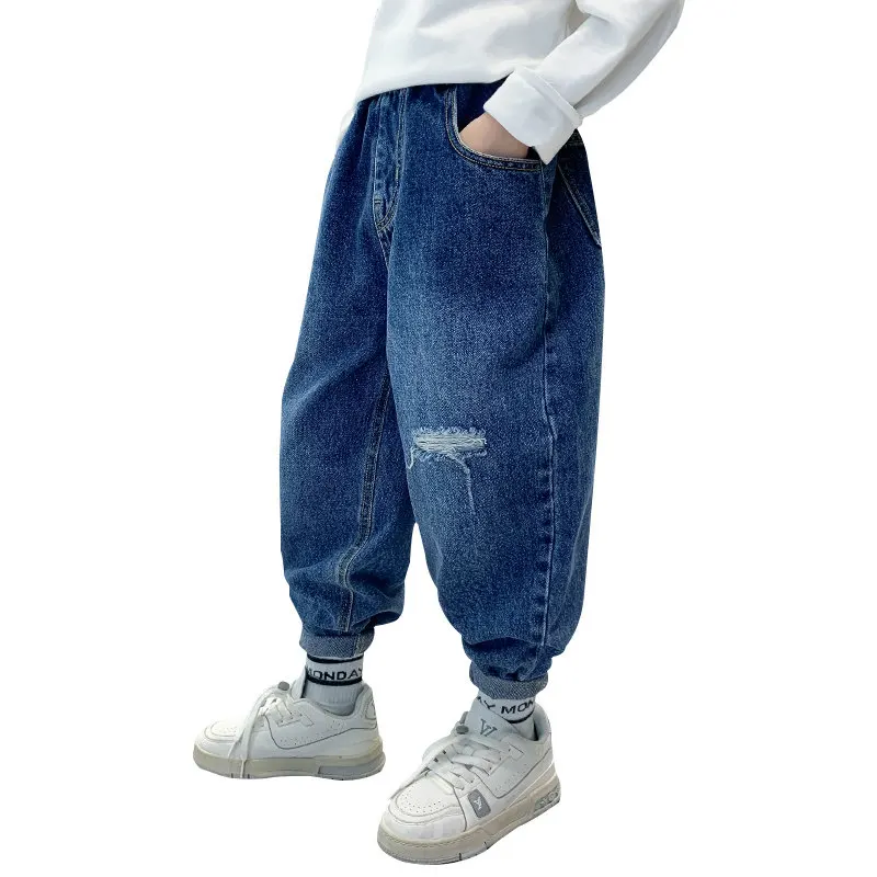 

New Arrivals Kids Big Boys Jeans Autumn Classic Pants Children Denim Clothing Teenagers Boy Casual Ripped Trousers 5-14Years Old