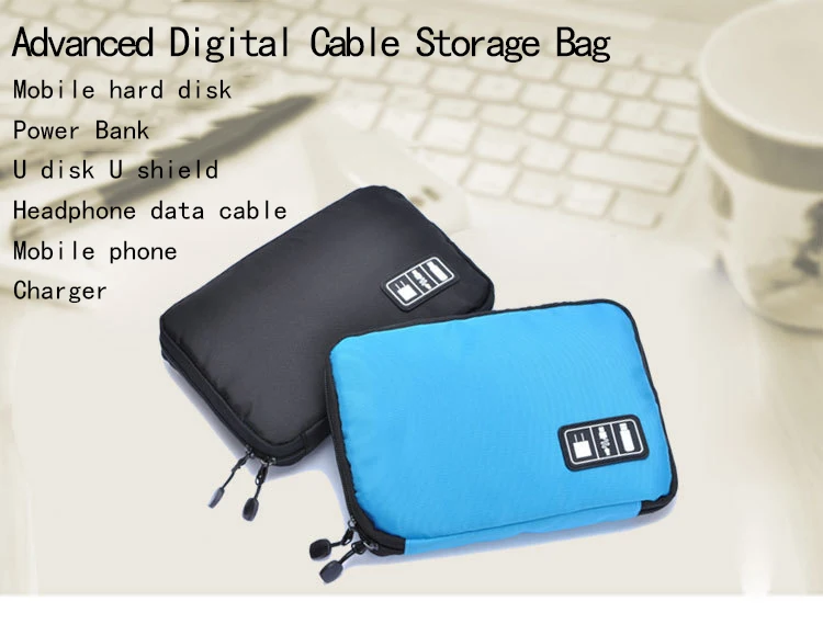 Waterproof Nylon Storage Bag Outdoor Travel Bag USB Data Cable Storage Case Camping Hiking Organizer Bag Electronic Accessories