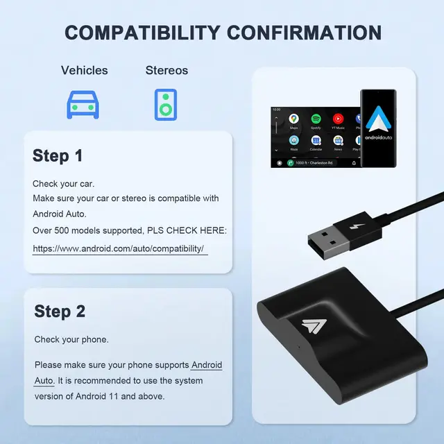 Android Auto Wireless Adapter, Android Auto USB C Dongle für Android  Autoradio, für OEM Wired Android Auto Cars ab 2016-2023, Unterstützt USB &  Type-C