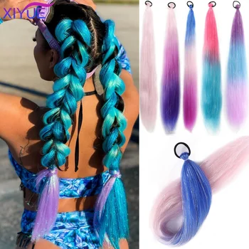 Synthetic Colorful Ponytail Extension Long Straight DIY Braided Pony Tail Hairpiece with Rubber Band Women Hair Accessories 1