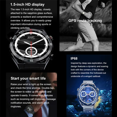 남성용 GPS 트랙 NFC 스마트 워치, 454*454 HD AMOLED 스크린, 나침반 심박수 BT 통화, IP68 방수 스마트워치, IOS용, 2024 신제품 5