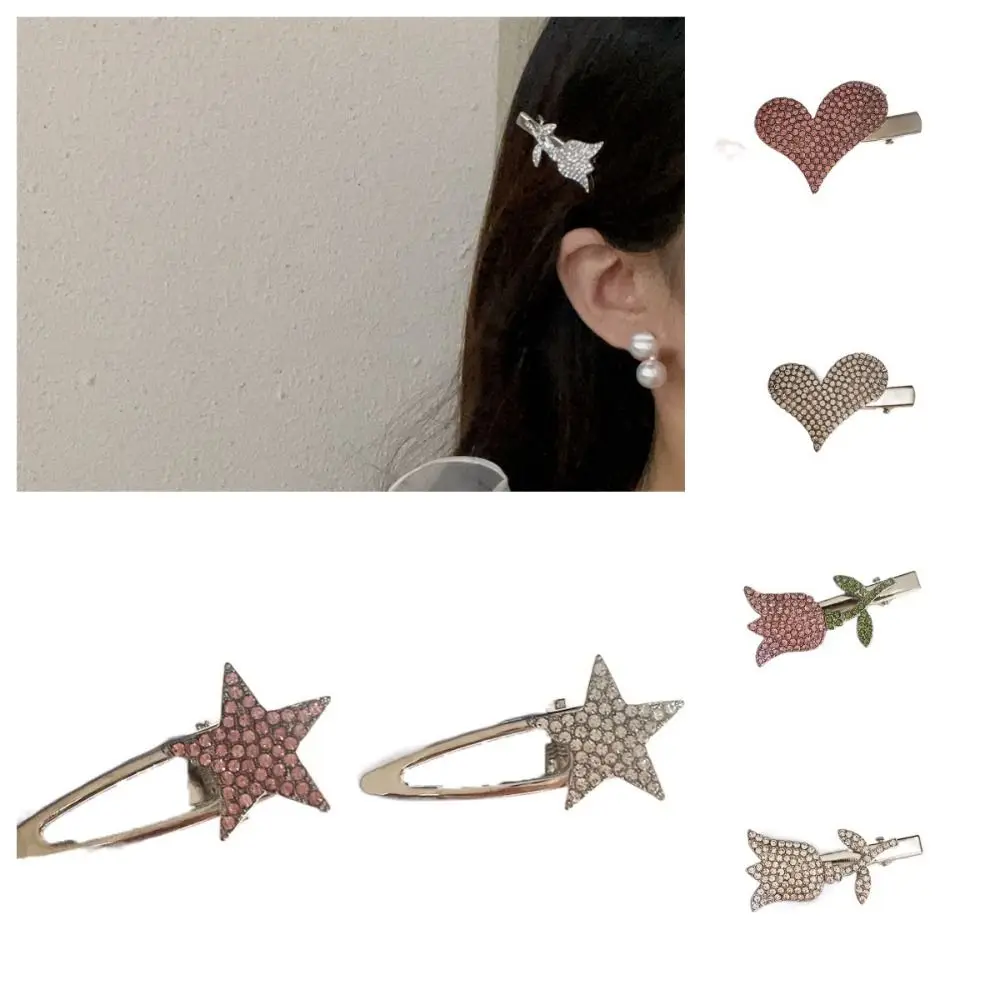 

Heart Rhinestone Star Hair Clip Trendy Metal Flower Headdress Hairpin Streetwear