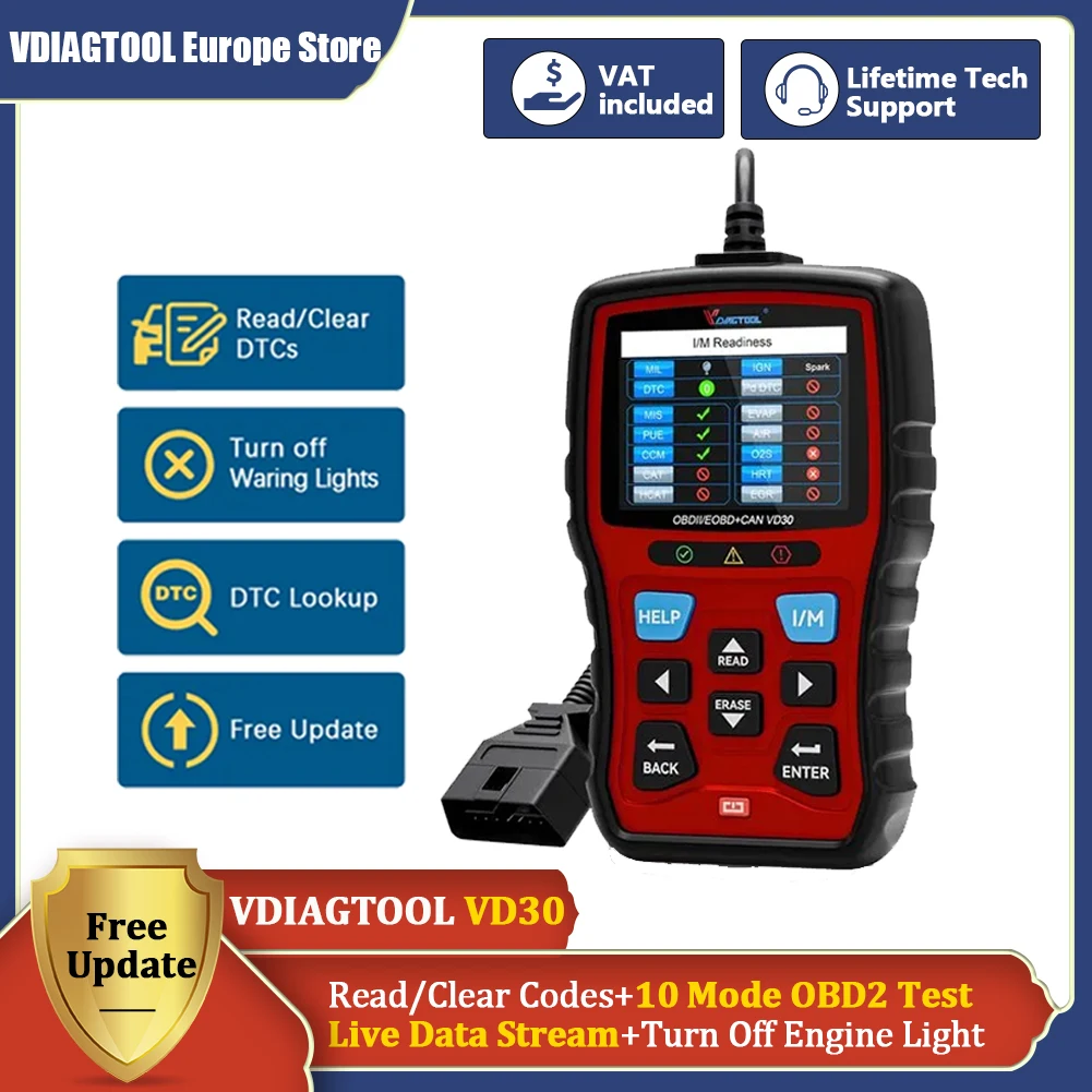 Vdiagtool Vd30 Obd2 Scanner Can Code Reader Auto Car Diagnostic Tool Engine Check View Freeze Frame Data Dtc Lookup Aggiornamento Gratuito