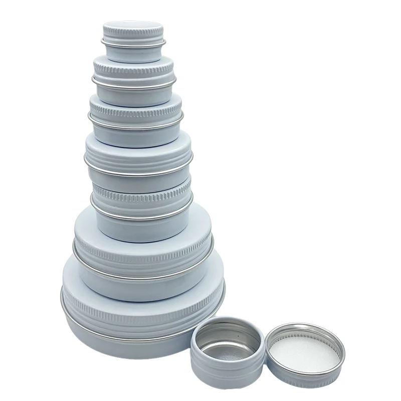 

50Pcs White Aluminum Jar 5g 10g 15g 20g 30g 50g 60g 100g Lip Oil Cosmetic Eye Cream Bottle Refillable Batom Lotion Tin Container