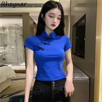 Slim T-shirts Women S-3XL Temper Aesthetics Vintage Summer Chinese Style Personal Hotsweet Crop Tops Streetwear Футболка Elastic 1