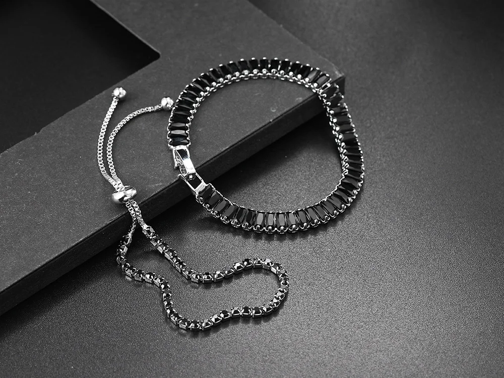 Schwarz Kristall Tennis Armband für Frauen Steampunk Einstellbare Silber Farbe Kette auf Die Hand Freunde Geschenk Hippie Schmuck DZH051 – Detail 13