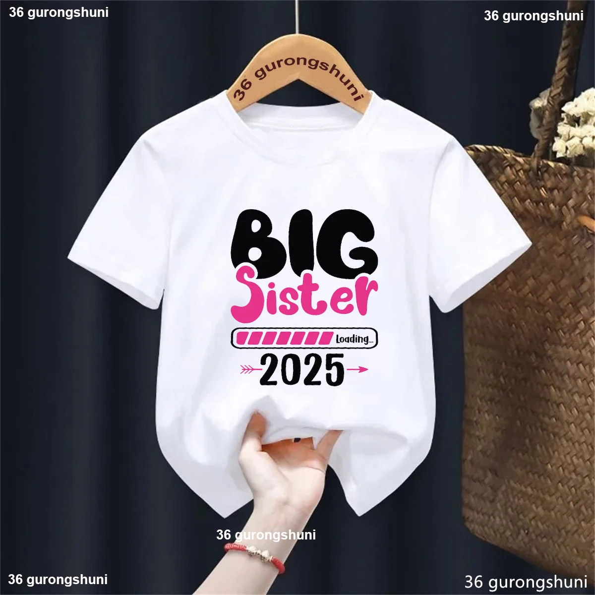 Big Sister Loading 2025 Letter Printed Tshirt Girls Funny Kids Clothes Harajuku Kawaii Children'S Clothing T-Shirt Tops 2