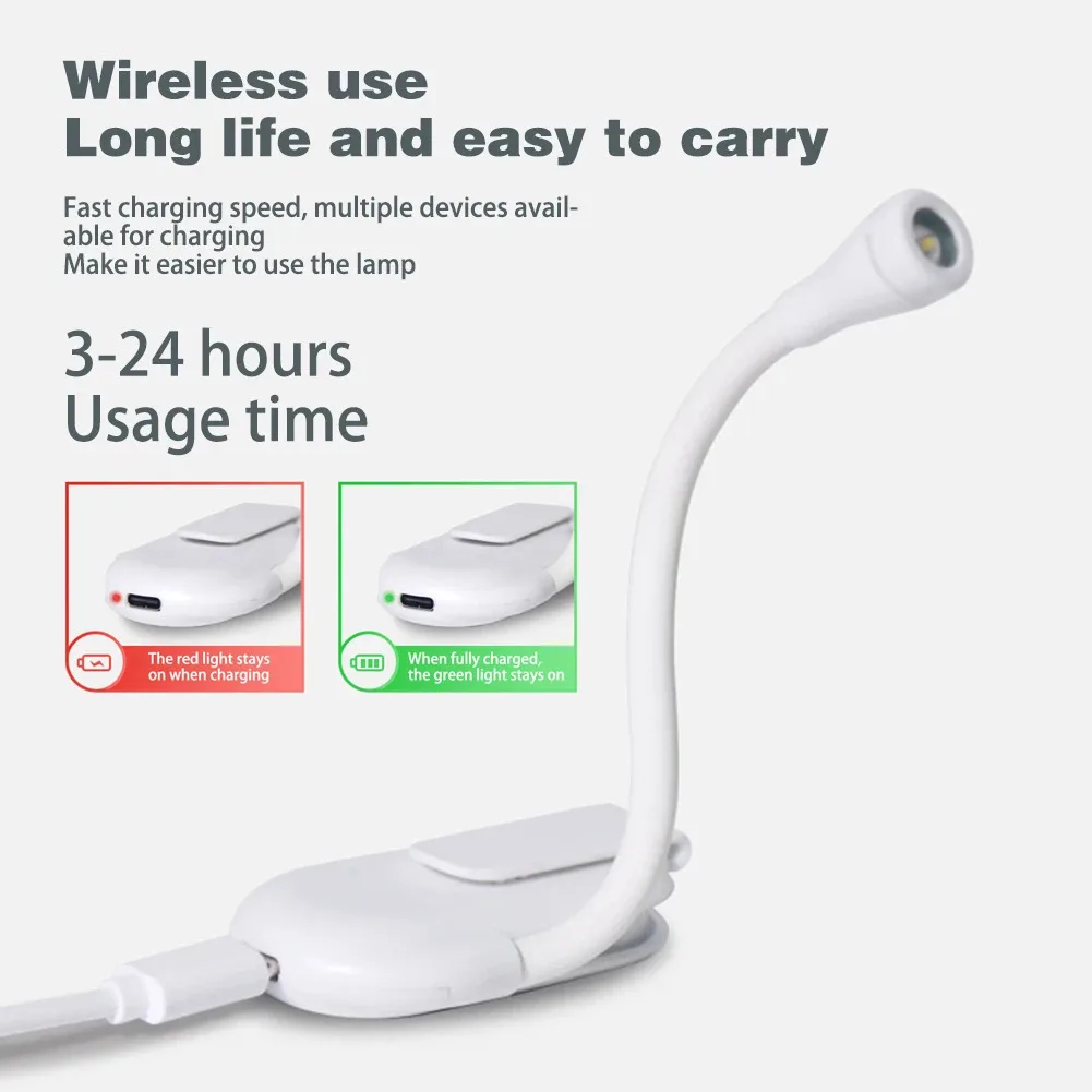 Mini LED Book Light 3 Brightness Adjustable USB Rechargeable Clip-On Study Reading Lamp For Travel Bedroom Dormitory Reading_voghion.com