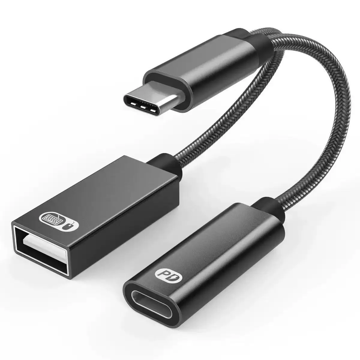 사무용 필수품 2-in-1 USB-C OTG 어댑터(PD 고속 충전 기능 포함), Type-C(수) - USB-A + Type-C(암) 분배기, 호환 가능