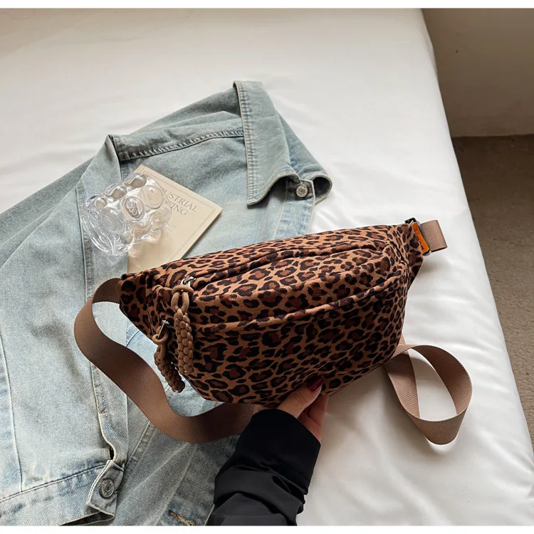 Women's Leopard Print Chest Bag, Autumn/Winter Fashion Crossbody Bag, Trendy Sporty Multifunctional Waist Bag Waist Packs bolsa