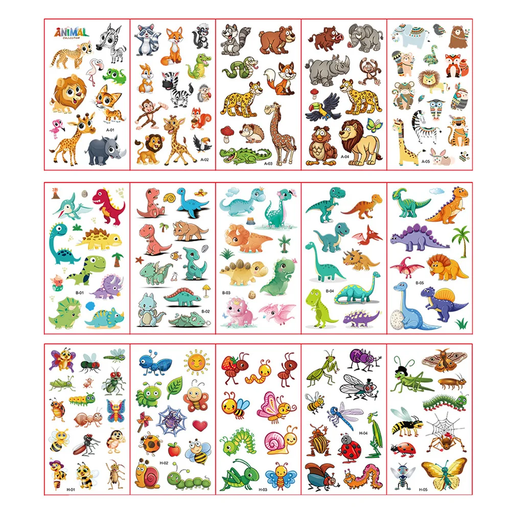 10 Pcs/Set Cartoon Tattoo Stickers Cute Animal Dinosaur Butterfly Temporary Fake Tattoo for Kids Hands Arm Body DIY Art Sticker