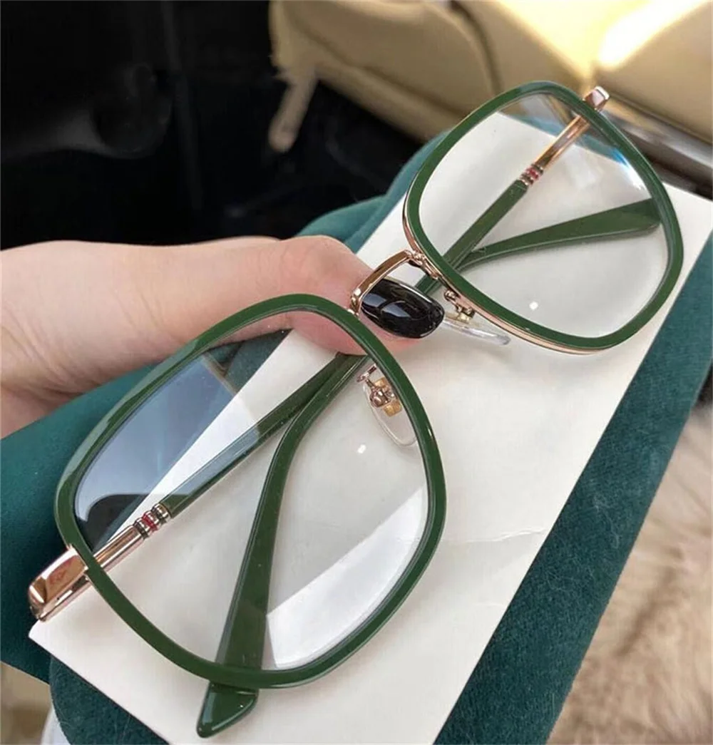 Myopia Glasses Elbru Oversized Square Myopia Glasses Women Men Fashion Block Blue Light