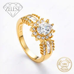 Elegant 18K Gold - Plated Sunflower Zirconia Ring in Sterling Silver - 8 (Gold)