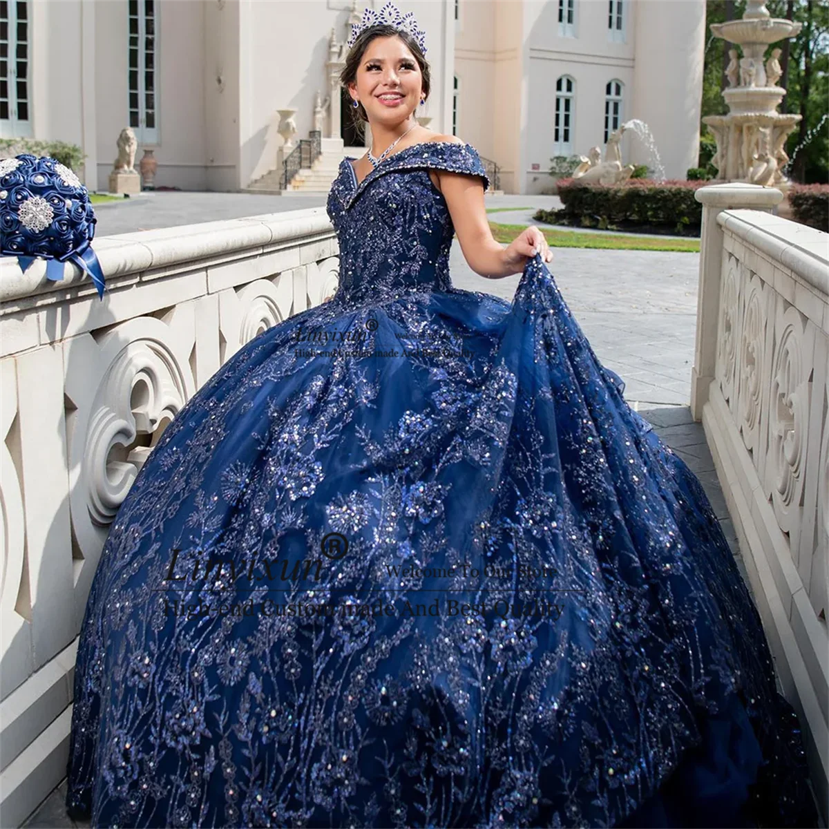 Mexico Quinceanera Dresses Glitter Crystal Sequined Ball Gown Off The Shoulder Beading Corset Vestidos De 15 16 A&ntilde;os