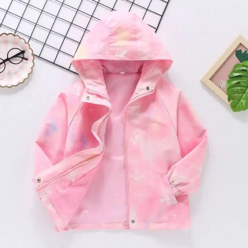 Summer Spring Waterproof Girls Lined Coat Full Zipper Hooded Baby Jackets Children Outerwear Kids Outfits 3-14 Years