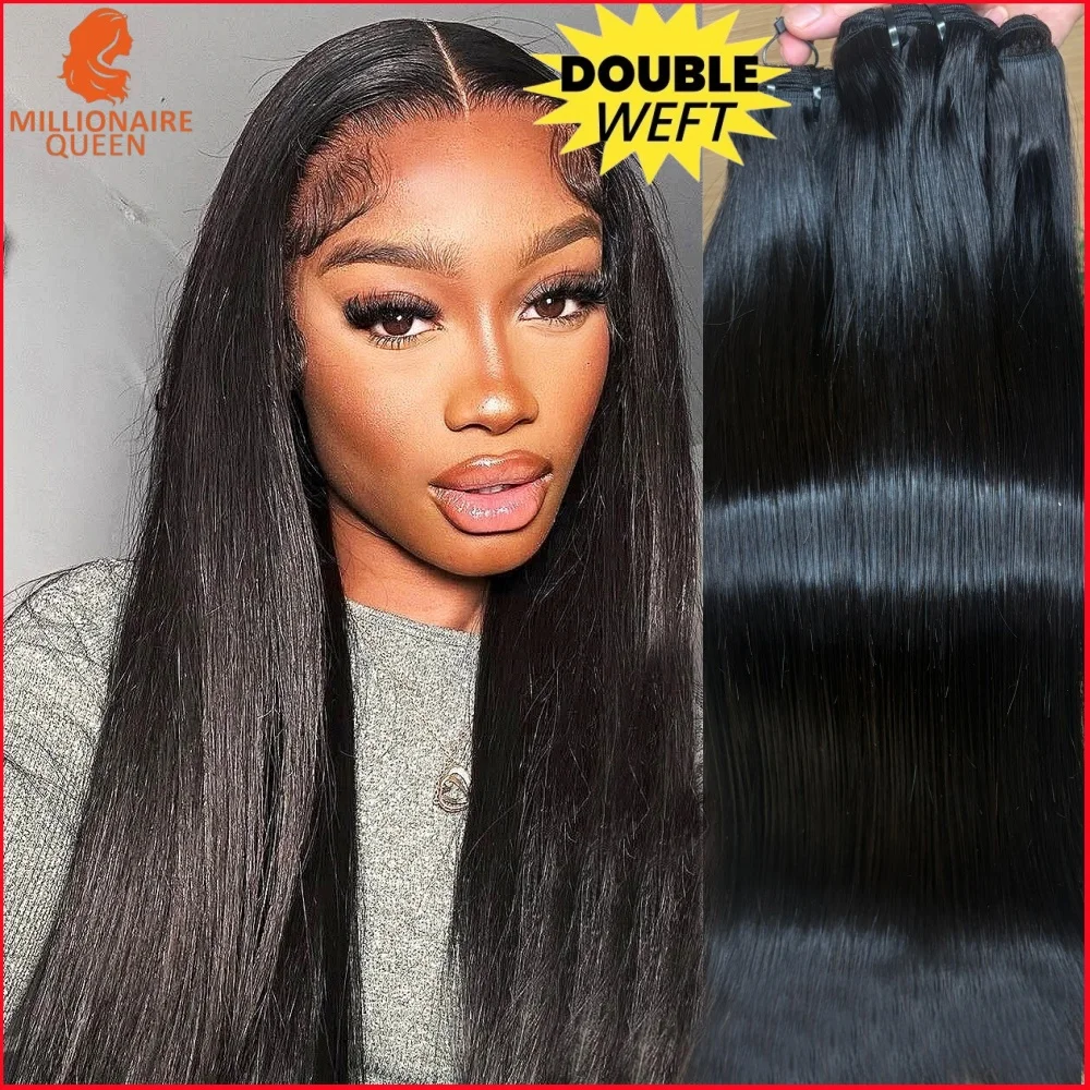 Ciocche di Capelli Umani Vergini 100% Non Trattati, Doppia Trama, Lisci, Millionaire Queen, 120g/1 Pezzo, Estensioni per Capelli per Donne