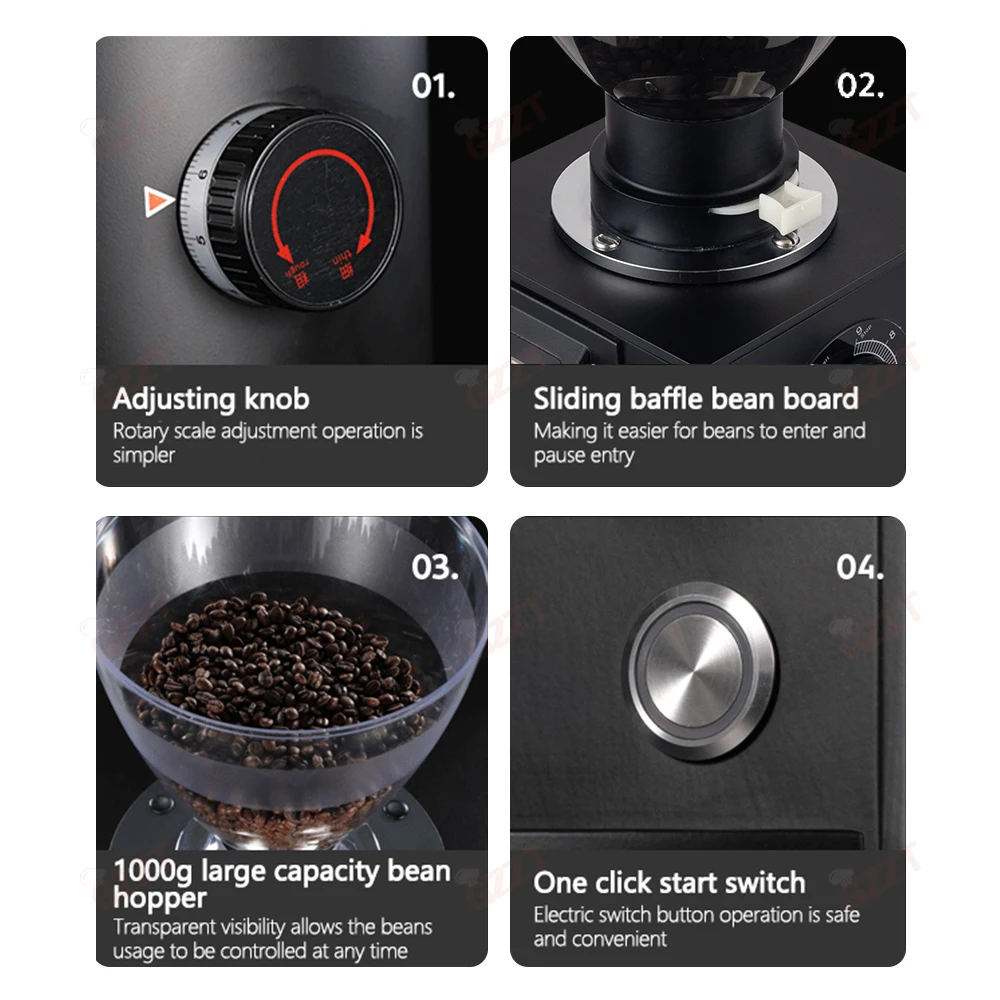 GZZT TCG64 Electric Coffee Bean Grinder 64mm Flat Burr Quantitative Grinding Maker Espresso Grinder Coffee Mill 220V 110V 3