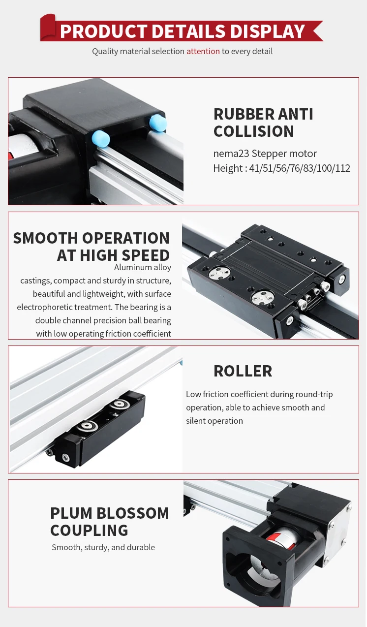 Description Picture 6 of itemHPVB45 Effective Stroke Length 1000-1500MM nema23 motor Synchronous Belt Linear Guide Motion Module Sliding Table Linear module
