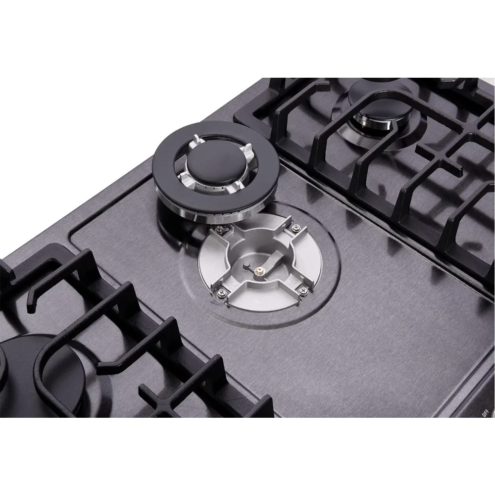30 Inch LPG/NG Gas Cooktop Dual Fuel 5 Sealed Brass Burner Stainless Steel Hob 110V AC pulse Ignition Stainless 3