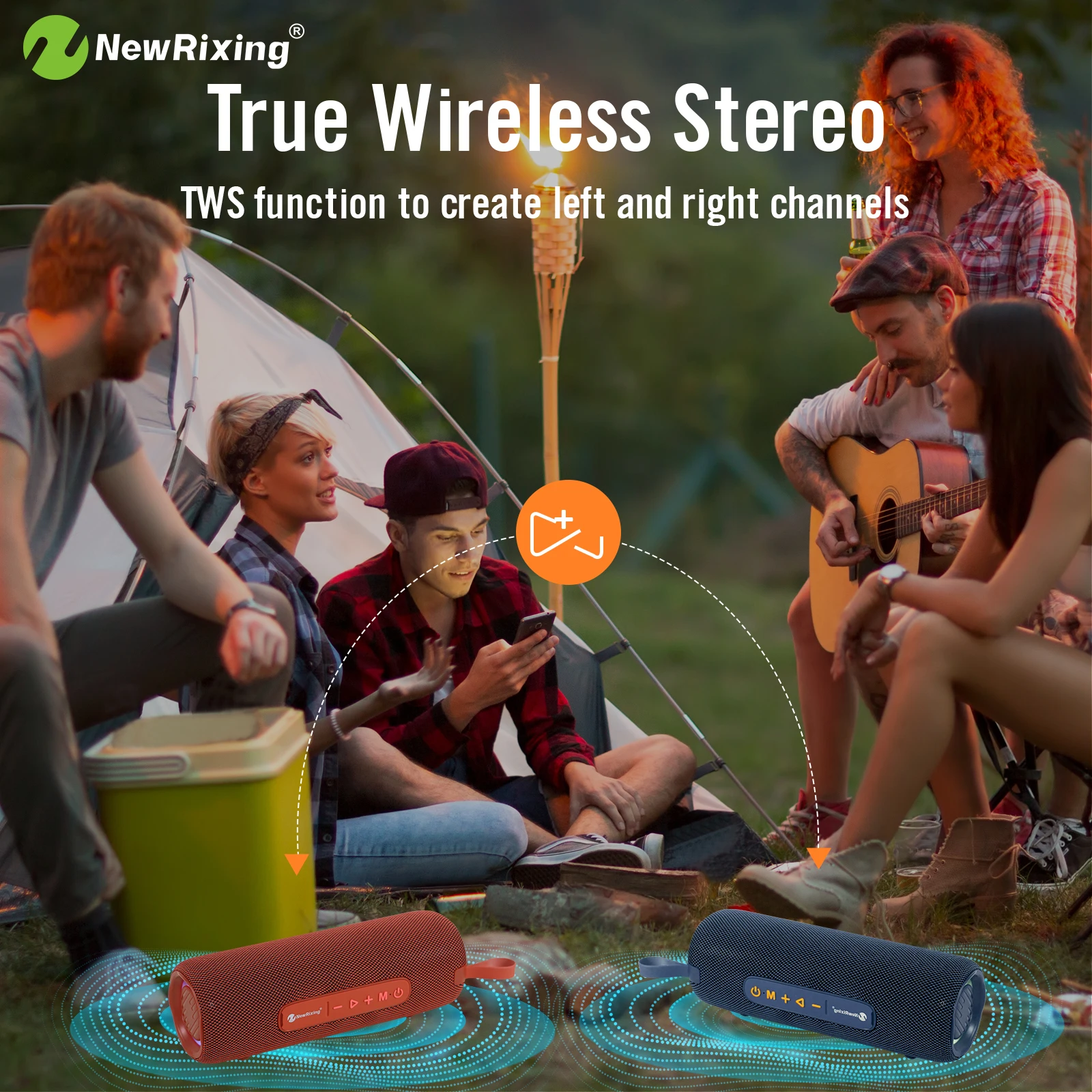 NewRixing 16W Portable Wireless Speaker,Outdoor speakers,BT speaker,Fabric appearance,RGB lights,Suitable for BT/AUX/TF/USB/TWS