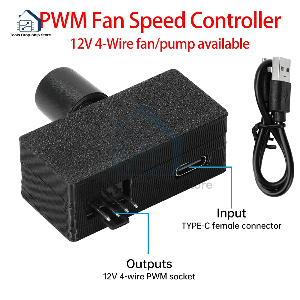 DC 12V Output Fan Speed Controller 4-Pin PWM Fan Governor Type-C USB Power Supply DIY Watercooling Cooler High Power