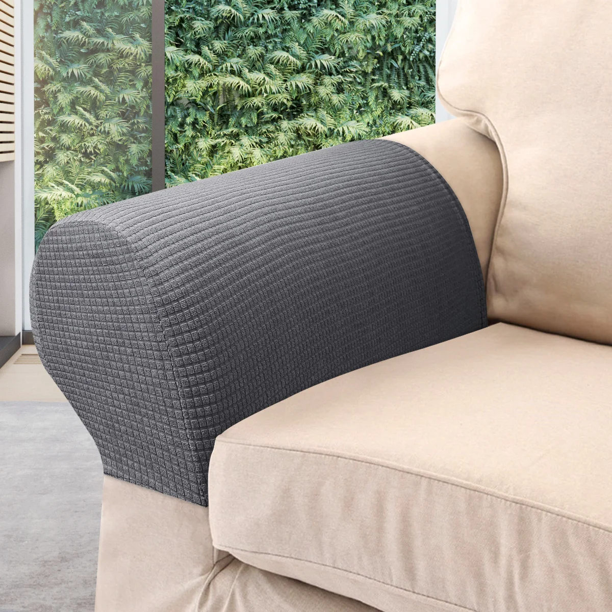 2pcs Sofa Arm Covers Comfortable Soft Armrest Cover High-Grade Spandex Stretch Arm Caps Waterproof Dustproof Furniture Protector 5