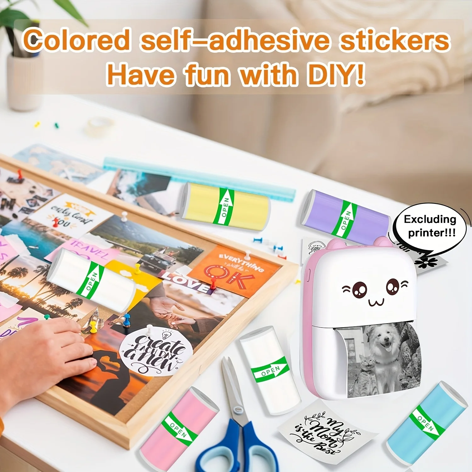 High-Resolution Colorful Adhesive Stickers, 57*25mm,, Office Labels, Photo Labels, Suitable for Mini Printers, Ideal for Inkless