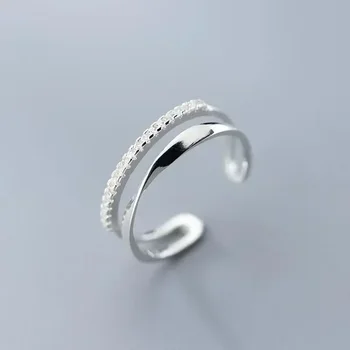 Original 925 Sterling Silver Double LInes Rings For Women  Wedding Engagement Silver Women’s Vintage Ring Fine Jewelry