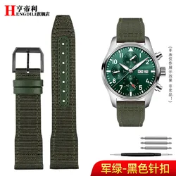 Elegant Blue-Green Nylon and Leather Bracelet Watch Strap - Premium Quality, Fits 20mm & 21mm for 21mm (Green Black pin)