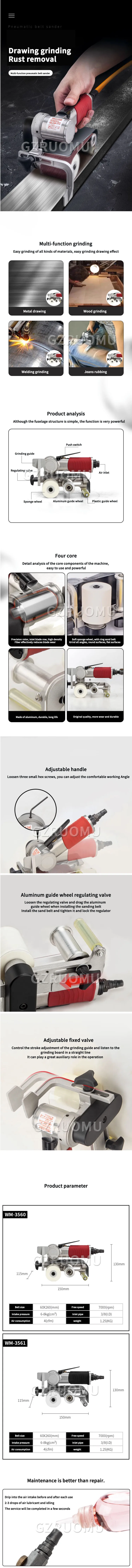 Mini Pneumatic Air Belt Sander 60x260MM Multifunction Metal Drawing Polishing To