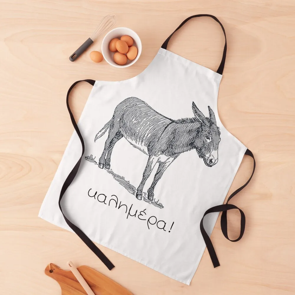 Cute Donkey & 'Kalimera' (good morning) in Greek Apron Chef Accessory Woman Work for kitchen useful Kitchen Things Apron