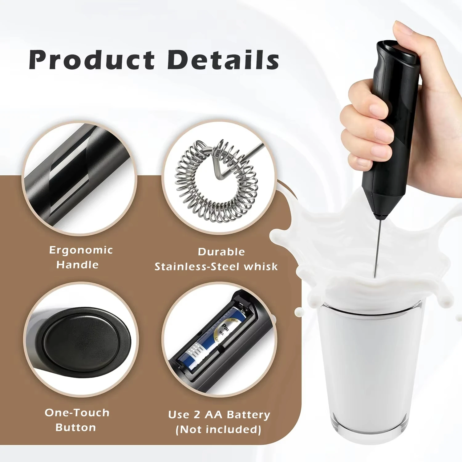 Kitchen strong mixer milk mixer latte handheld foam whisky beverage mixer coffee battery type electric egg beater 4