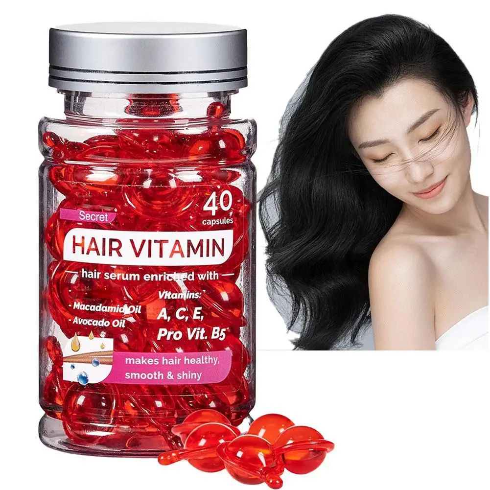 40 capsules Red Hair Vitamin Capsule Keratin Oil Repair Curly Hair Damage Essential Oil Silky Smooth