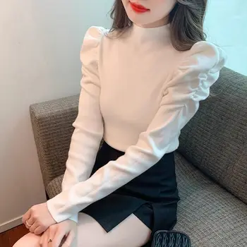 2025 Autunno Inverno Nuova camicia base a maniche lunghe a bolle Temperamento da donna Collo semi-alto Stile corpo sottile 1
